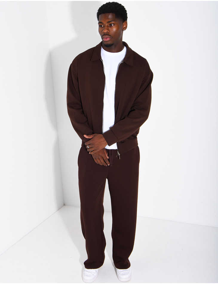 Ensemble de survêtement à gilet zippé et pantalon droit