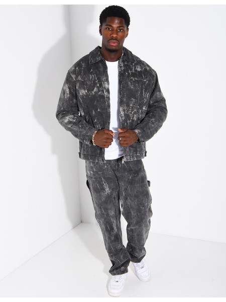 Set aus verwaschener Jeans: Oversize-Jacke und passende Hose