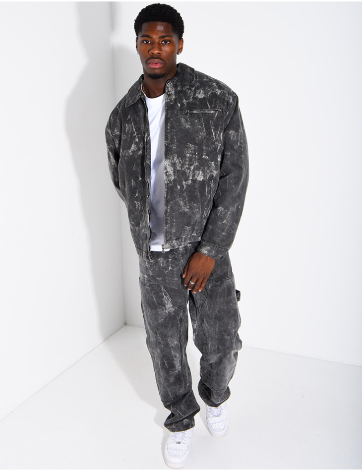 Set aus verwaschener Jeans: Oversize-Jacke und passende Hose