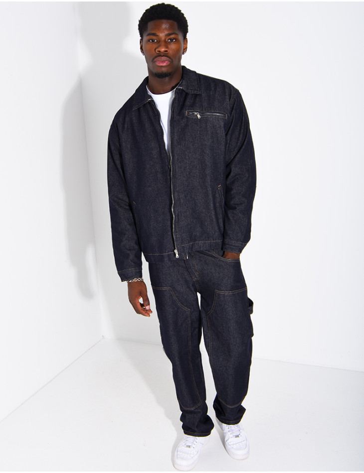 Ensemble en jeans brut veste oversize et pantalon assorti