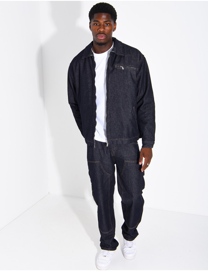 Ensemble en jeans brut veste oversize et pantalon assorti