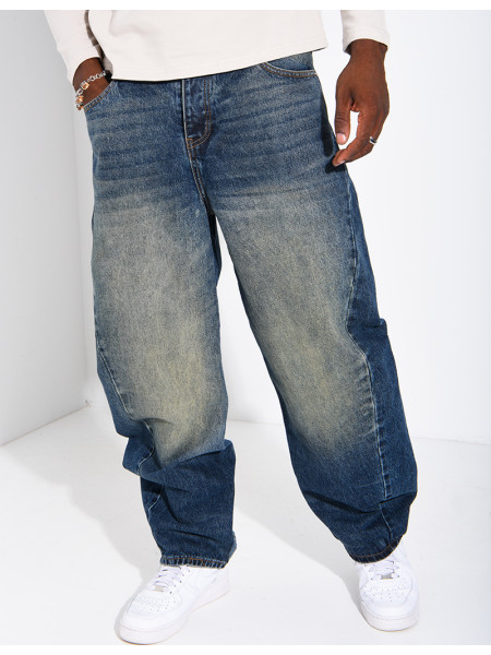 Jeans homme coupe ballon à délavage vintage