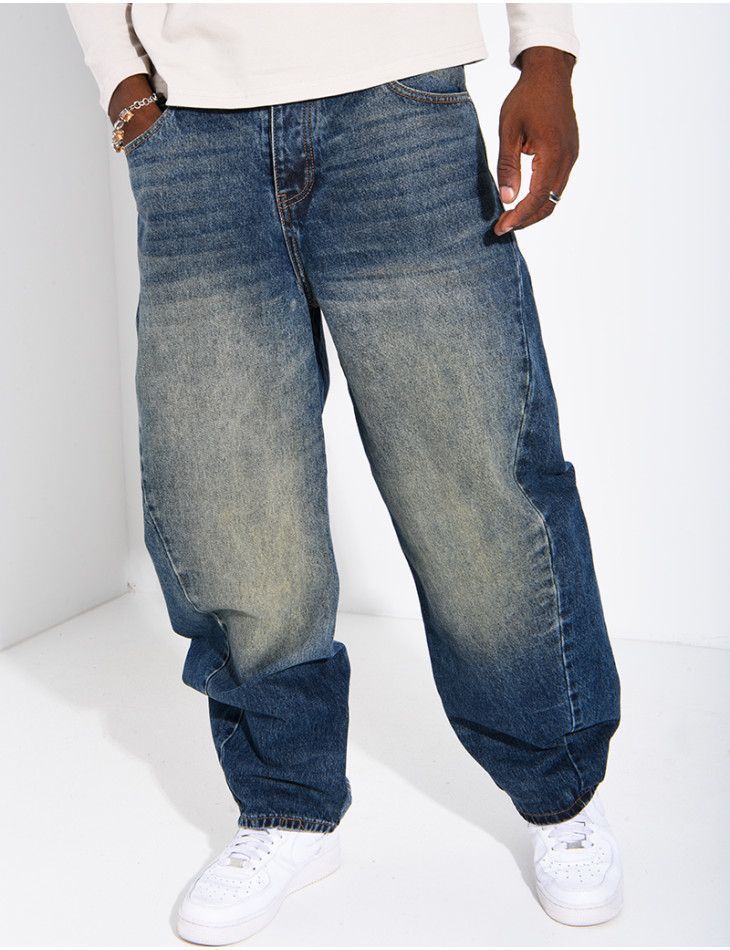 Jeans homme coupe ballon à délavage vintage