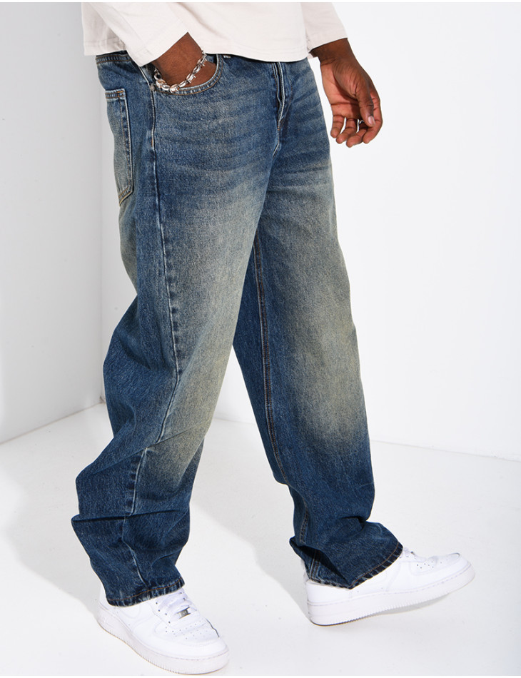 Jeans homme coupe ballon à délavage vintage