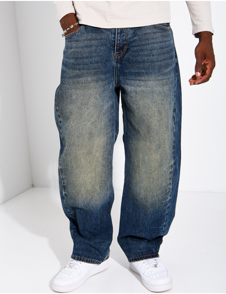 Jeans homme coupe ballon à délavage vintage