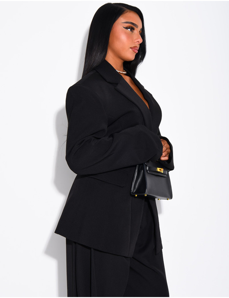 Veste de blazer épaules structurées et cintrée à la taille