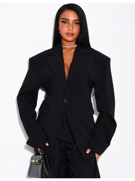 Veste de blazer épaules structurées et cintrée à la taille