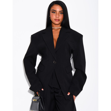 Veste de blazer épaules structurées et cintrée à la taille