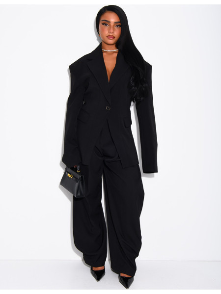 Veste de blazer épaules structurées et cintrée à la taille