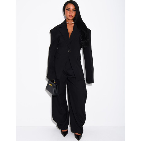 Veste de blazer épaules structurées et cintrée à la taille