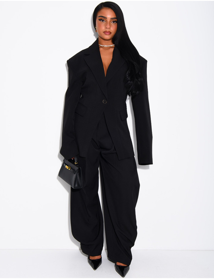 Flared suit trousers with buttons at the ankles