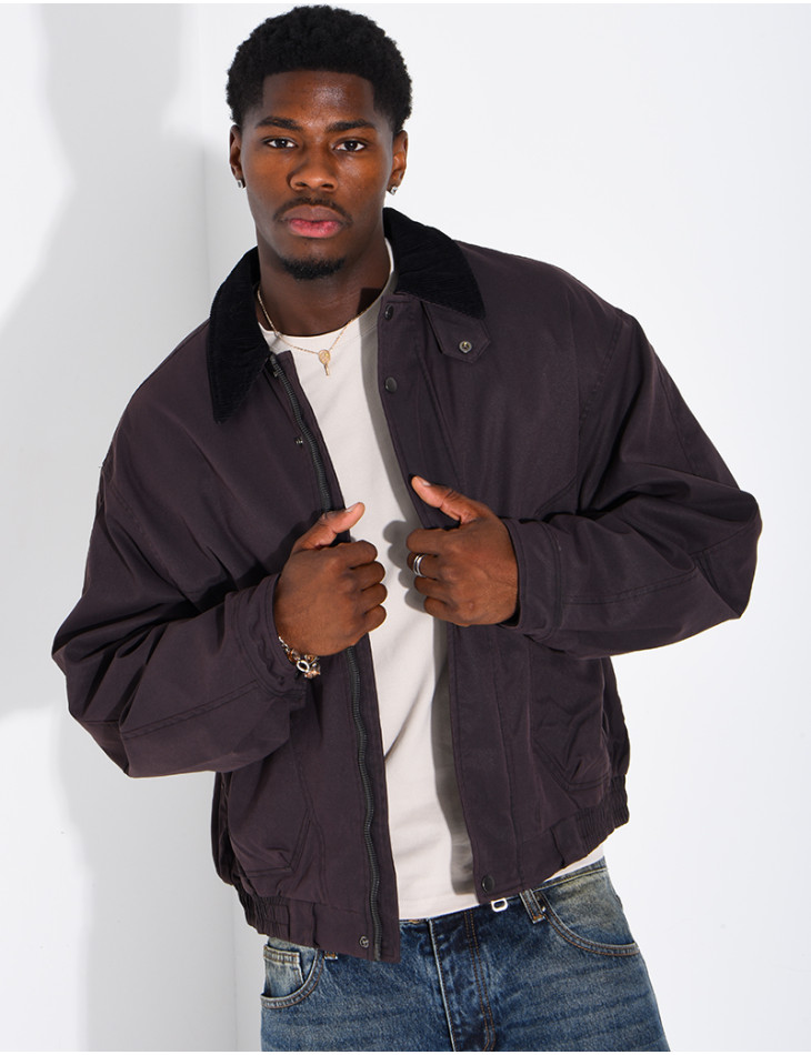 Veste imperméable matelassé à col rabattu en velours