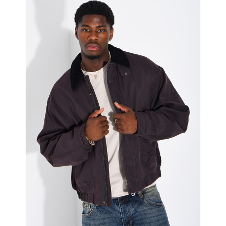 Veste imperméable matelassé à col rabattu en velours