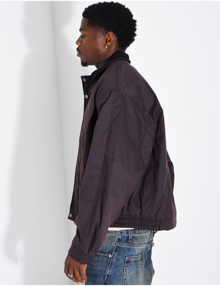 Veste imperméable matelassé à col rabattu en velours