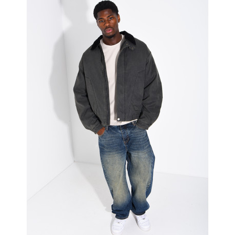 Veste imperméable matelassé à col rabattu en velours