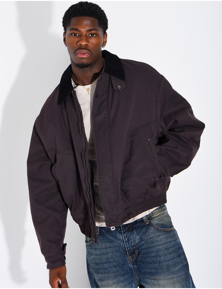 Veste imperméable matelassé à col rabattu en velours