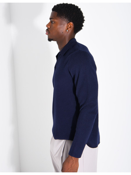 Soft-knit sweater with a polo collar