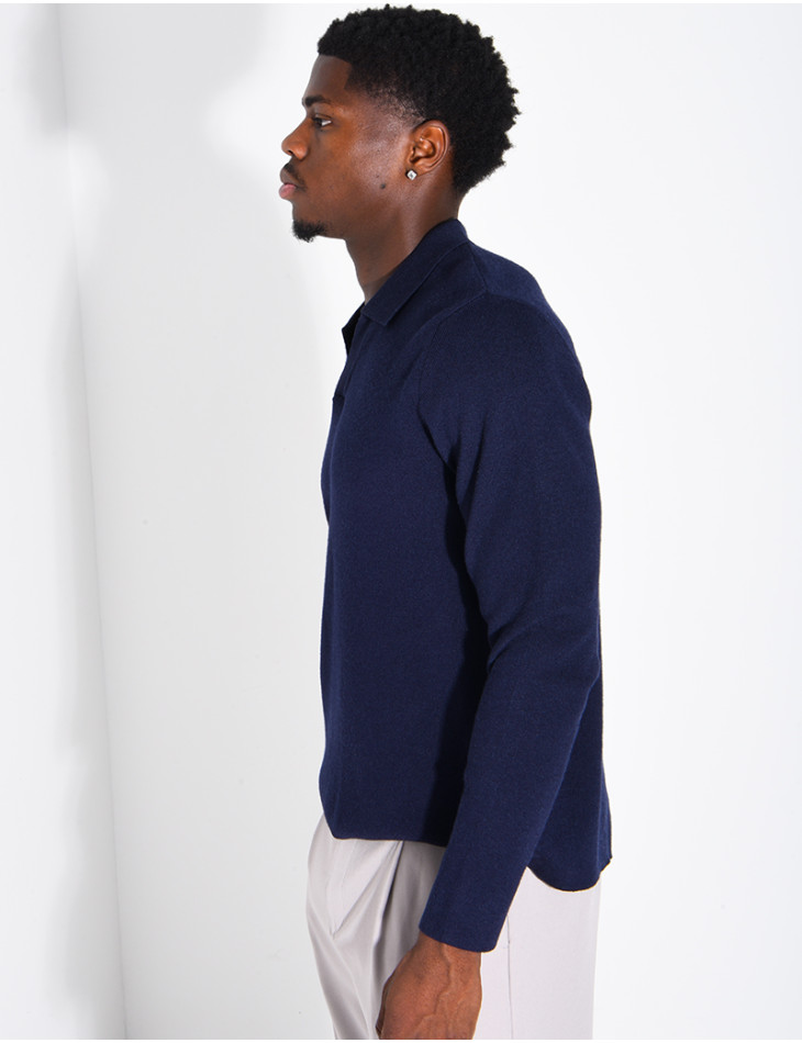 Soft-knit sweater with a polo collar
