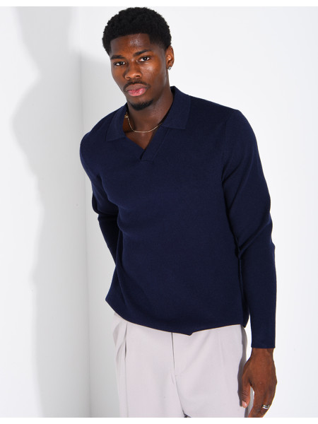 Soft-knit sweater with a polo collar
