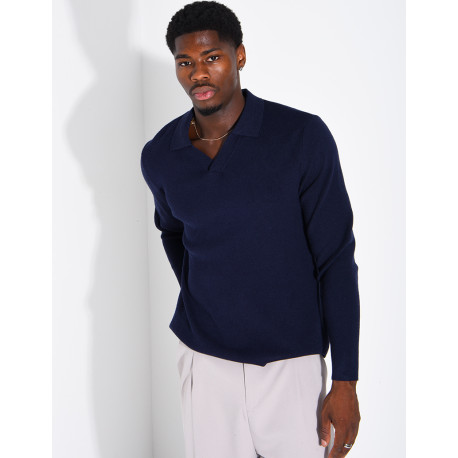 Soft-knit sweater with a polo collar