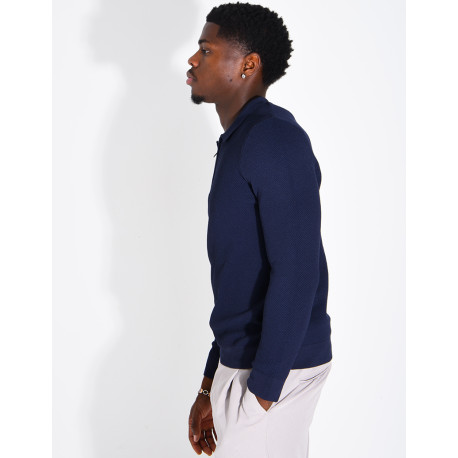 Pullover aus Wabenmuster-Strick mit Polo-Kragen und Reißverschluss