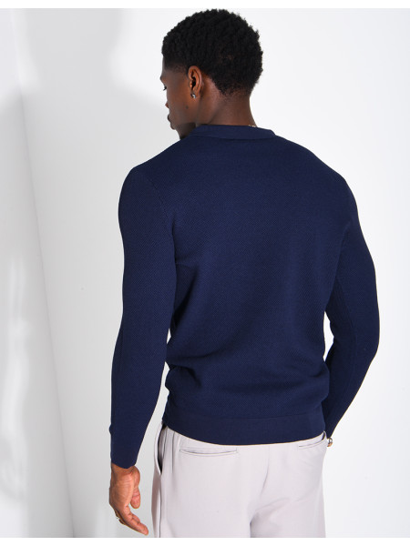 Pullover aus Wabenmuster-Strick mit Polo-Kragen und Reißverschluss