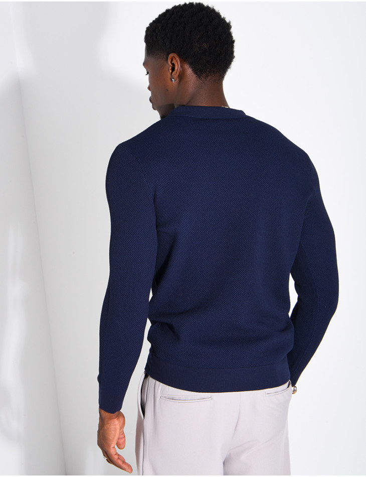 Pullover aus Wabenmuster-Strick mit Polo-Kragen und Reißverschluss