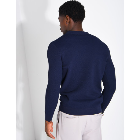 Pullover aus Wabenmuster-Strick mit Polo-Kragen und Reißverschluss