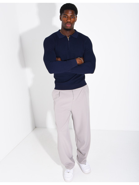 Pullover aus Wabenmuster-Strick mit Polo-Kragen und Reißverschluss