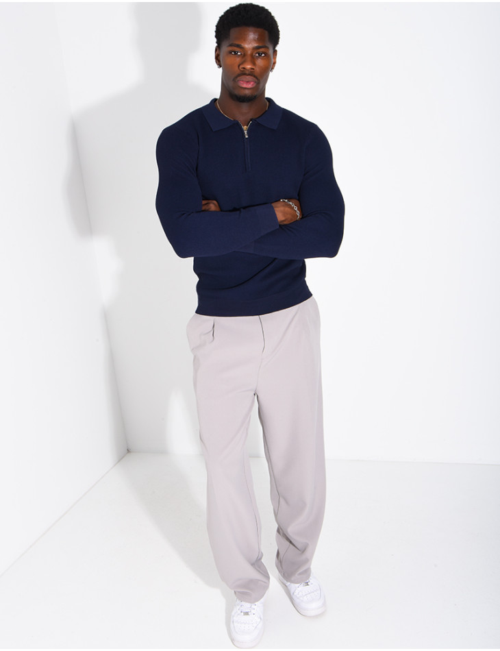 Pullover aus Wabenmuster-Strick mit Polo-Kragen und Reißverschluss