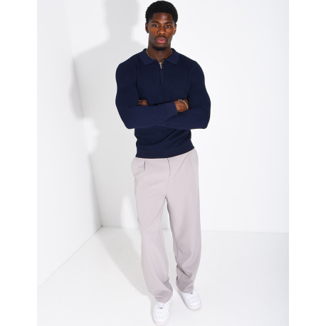 Pullover aus Wabenmuster-Strick mit Polo-Kragen und Reißverschluss