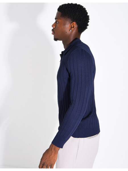 Pullover aus Rippstrick mit Polo-Kragen und Reißverschluss