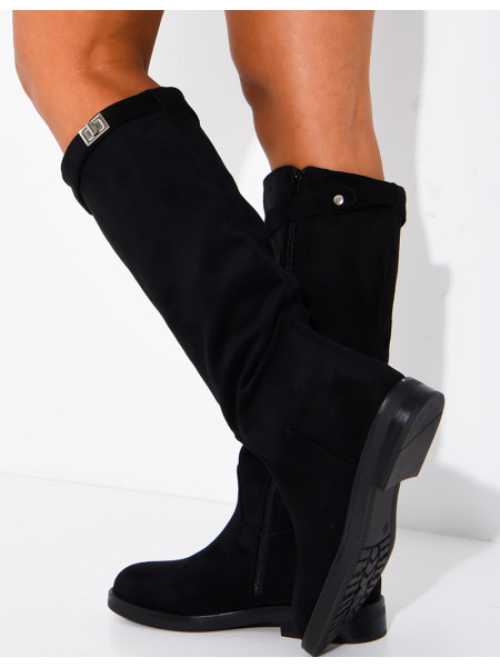 Bottes hautes effet daim à détail boucle