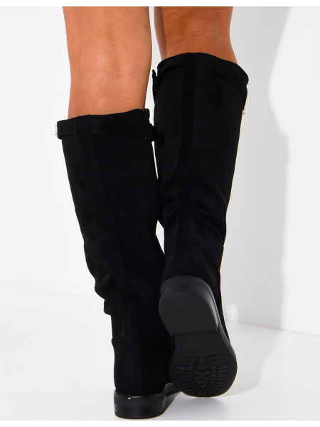 Bottes hautes effet daim à détail boucle