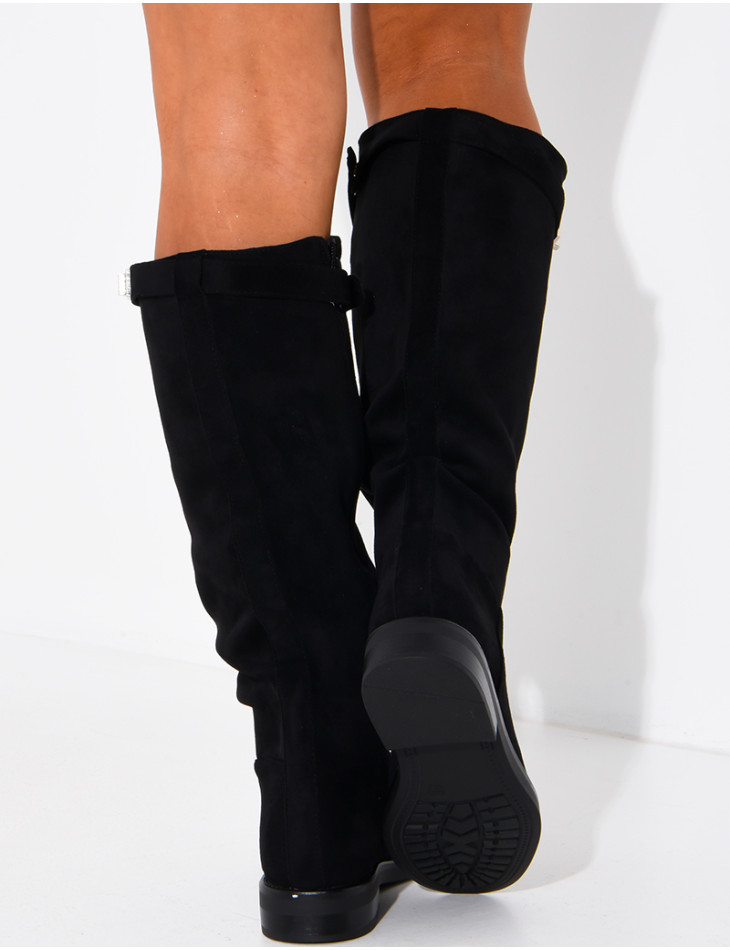Bottes hautes effet daim à détail boucle