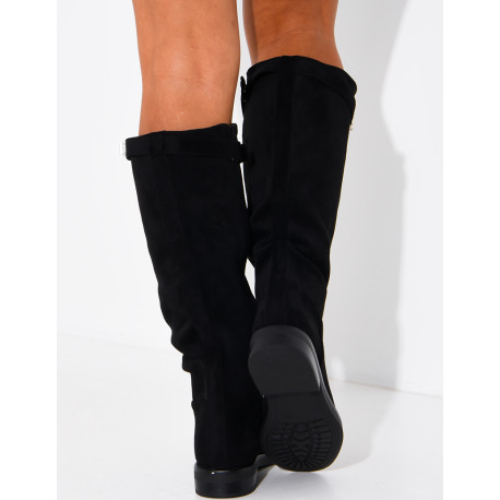Bottes hautes effet daim à détail boucle