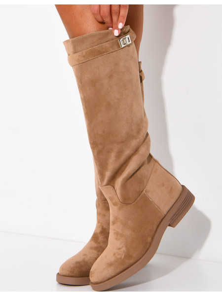 Bottes hautes effet daim à détail boucle