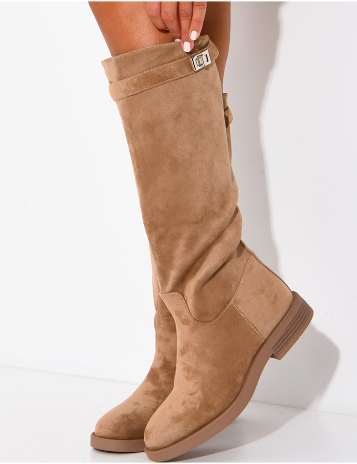 Bottes hautes effet daim à détail boucle