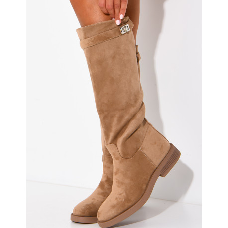 Bottes hautes effet daim à détail boucle