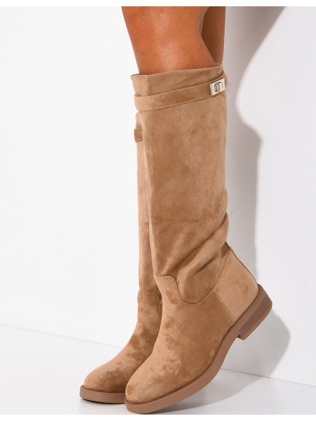 Bottes hautes effet daim à détail boucle