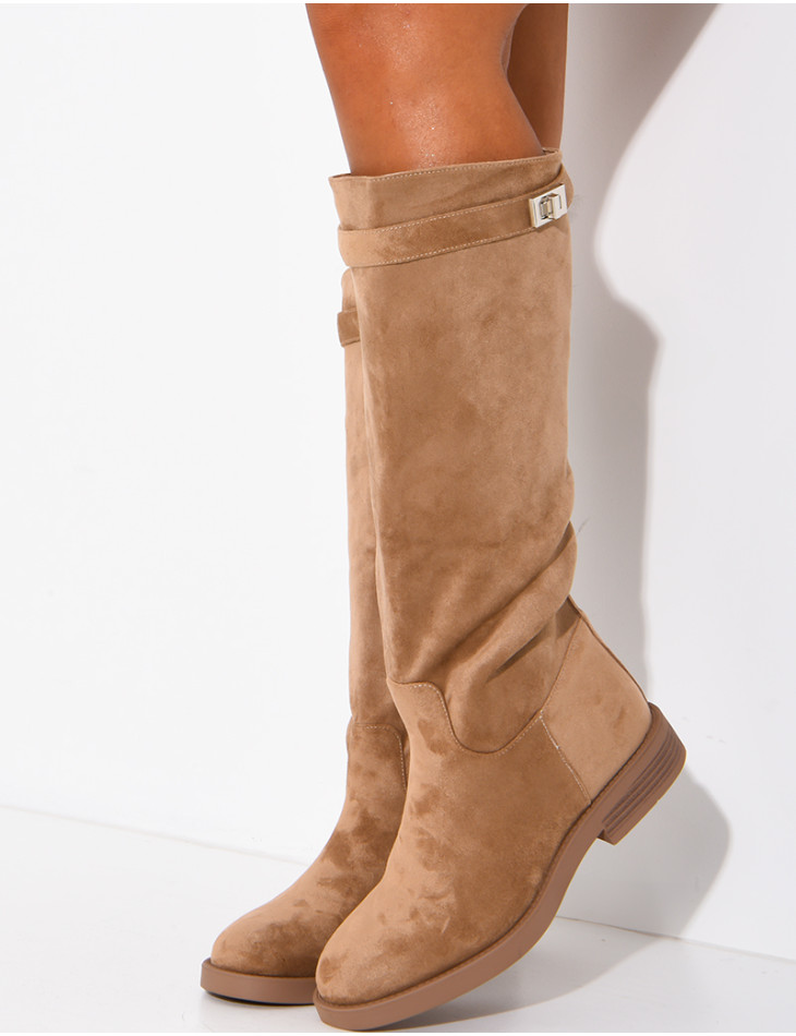 Bottes hautes effet daim à détail boucle