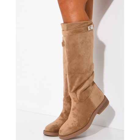 Bottes hautes effet daim à détail boucle