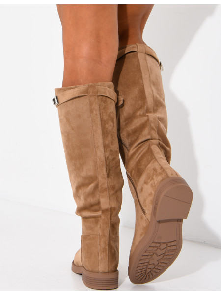 Bottes hautes effet daim à détail boucle