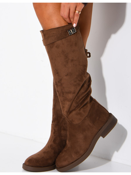 Bottes hautes effet daim à détail boucle