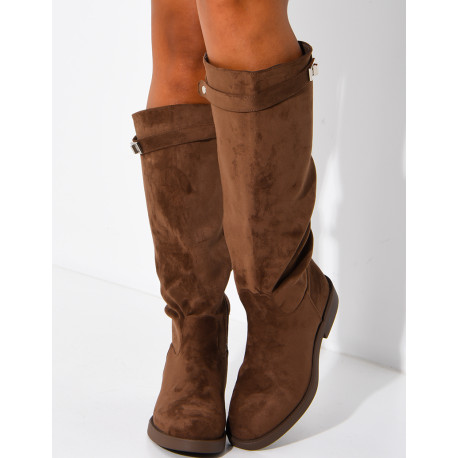 Bottes hautes effet daim à détail boucle