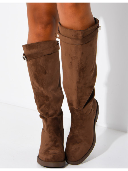 Bottes hautes effet daim à détail boucle
