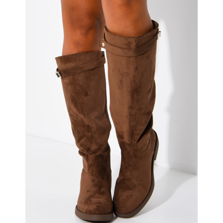 Bottes hautes effet daim à détail boucle