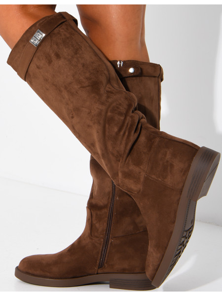 Bottes hautes effet daim à détail boucle