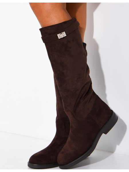 Bottes hautes effet daim à détail boucle