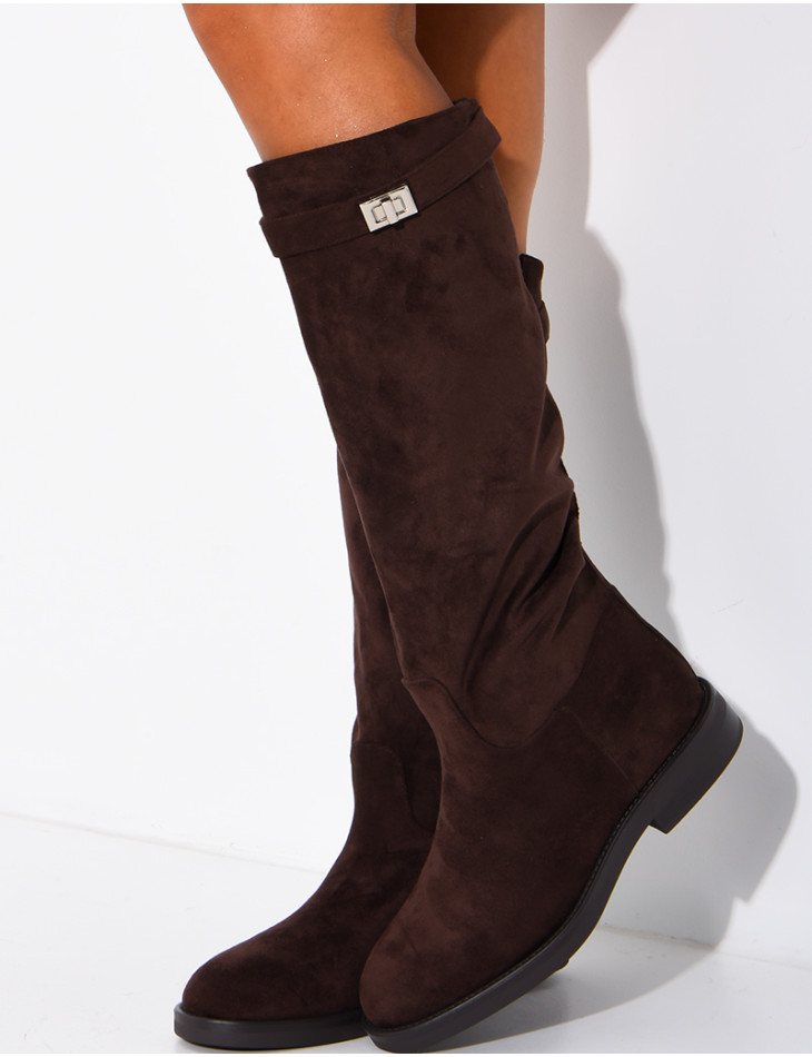 Bottes hautes effet daim à détail boucle